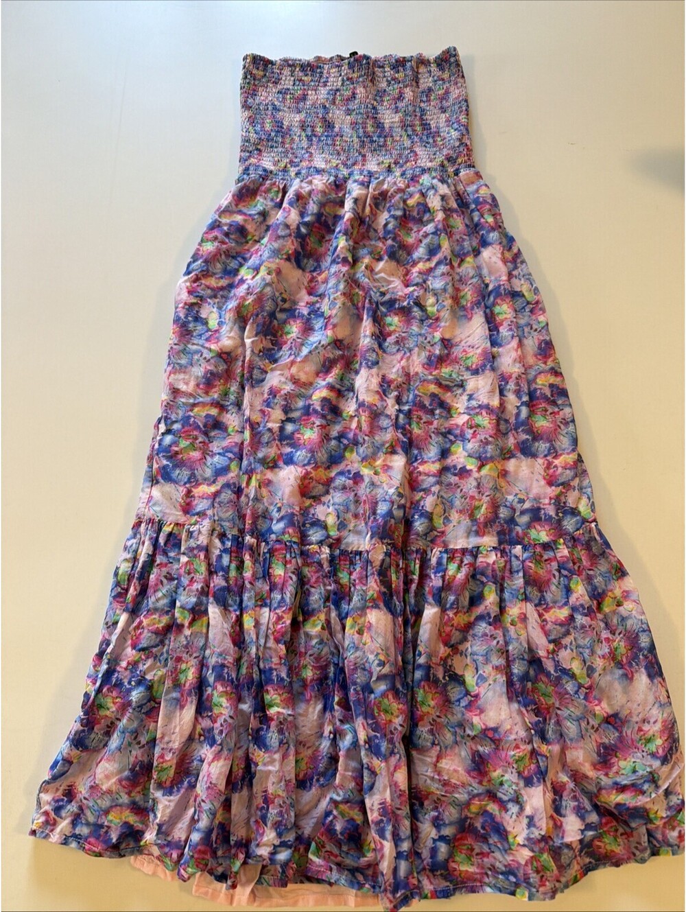 Caballero Floral Smocked Strapless Maxi Dress Pink Blue Boho Women’s Small